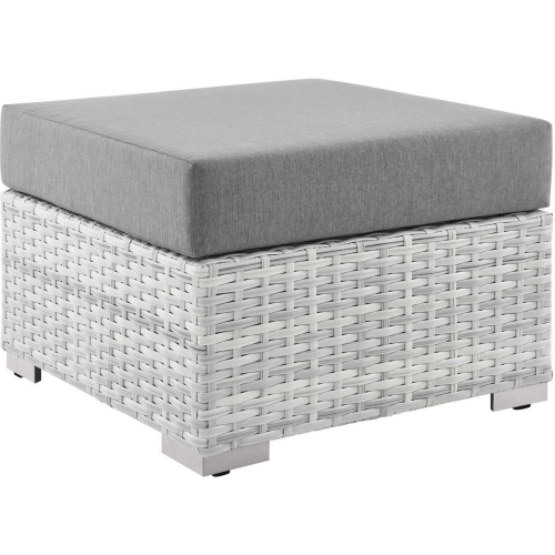 Convene Outdoor Ottoman in Gray Fabric & Gray Poly Rattan