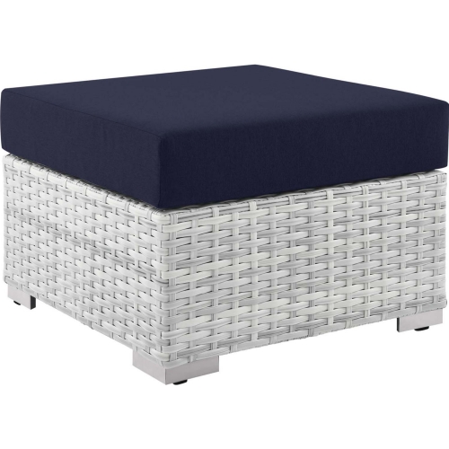 Convene Outdoor Ottoman in Navy Fabric & Gray Poly Rattan