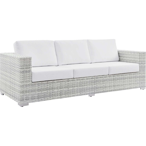 Convene Outdoor Sofa in White Fabric & Gray Poly Rattan