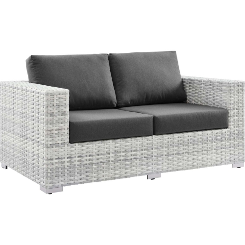 Convene Outdoor Loveseat in Charcoal Fabric & Gray Poly Rattan