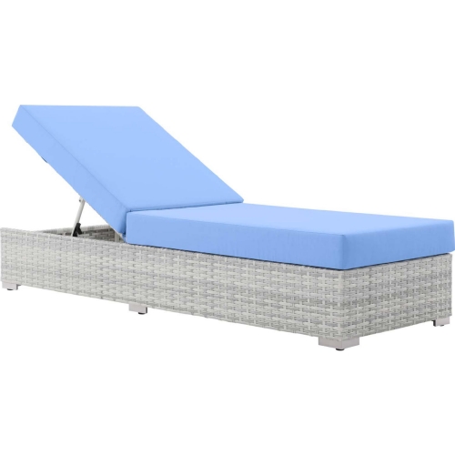 Convene Outdoor Chaise in Light Blue Fabric & Gray Poly Rattan