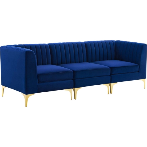 Triumph Modular Sectional Sofa in Channel Tufted Navy Velvet