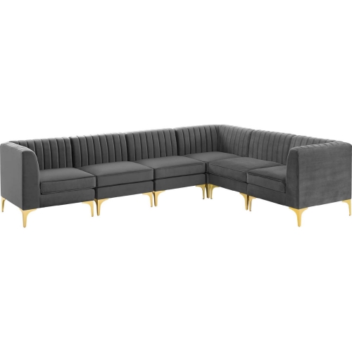 Triumph 6 Piece Modular Sectional Sofa in Channel Tufted Gray Velvet