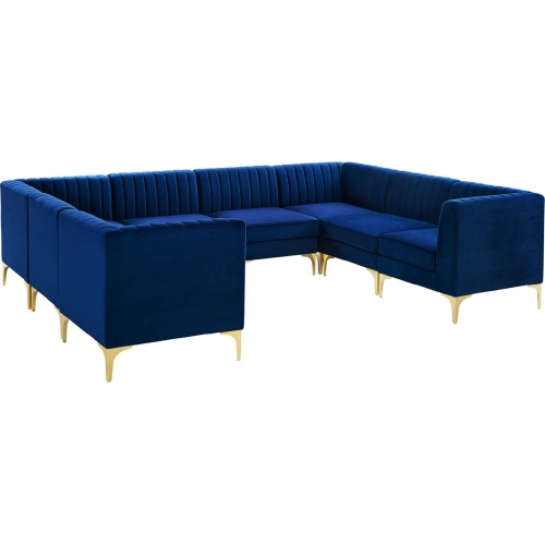 Triumph 8 Piece Modular Sectional Sofa in Channel Tufted Navy Velvet