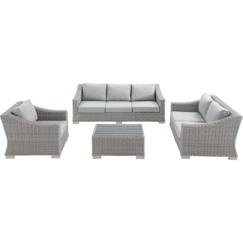 Conway Outdoor 4 Piece Sofa Set in Gray Rattan & Gray Sunbrella &reg;