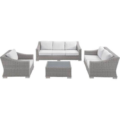 Conway Outdoor 4 Piece Sofa Set in Gray Rattan & White Sunbrella &reg;