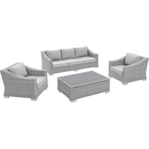 Conway Outdoor 4 Piece Sofa Set in Gray Rattan & Gray Sunbrella &reg;