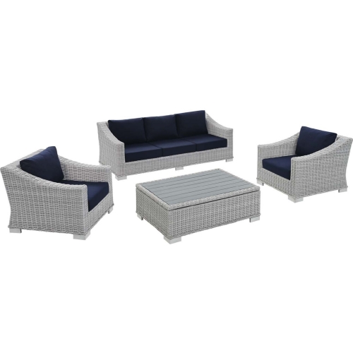 Conway Outdoor 4 Piece Sofa Set in Gray Rattan & Navy Blue Sunbrella &reg;