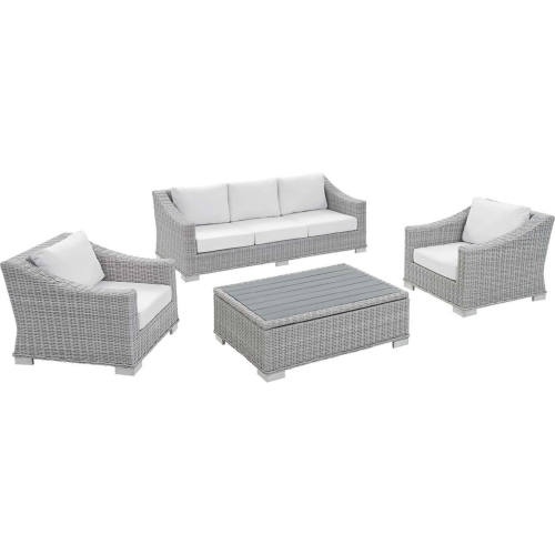 Conway Outdoor 4 Piece Sofa Set in Gray Rattan & White Sunbrella &reg;