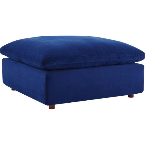 Commix Down Filled Overstuffed Ottoman in Navy Blue Performance Velvet