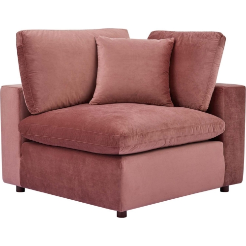 Commix Down Filled Overstuffed Corner Chair in Dusty Rose Velvet