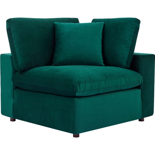 Commix Down Filled Overstuffed Corner Chair in Green Velvet