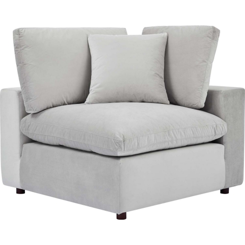 Commix Down Filled Overstuffed Corner Chair in Light Gray Velvet