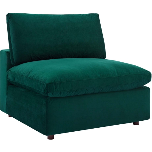 Commix Down Filled Overstuffed Armless Chair in Green Velvet