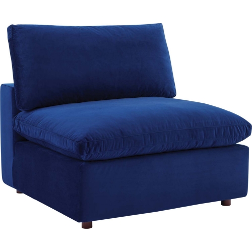 Commix Down Filled Overstuffed Armless Chair in Navy Blue Velvet