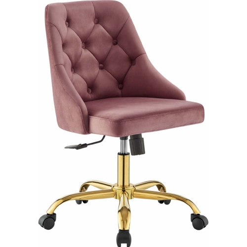 Distinct Swivel Office Chair in Tufted Dusty Rose Velvet & Gold