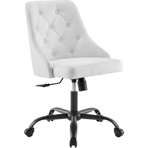 Distinct Swivel Office Chair in Tufted White Fabric & Black