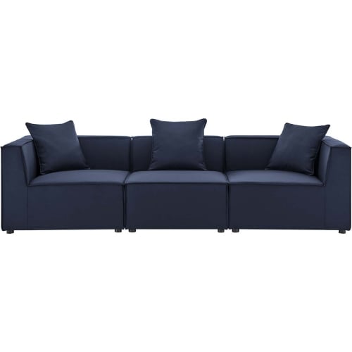 Saybrook Outdoor 3 Piece Sectional Sofa in Navy Blue All Weather Fabric