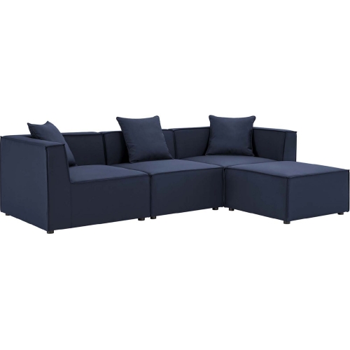 Saybrook Outdoor 4 Piece Sectional Sofa in Navy Blue All Weather Fabric