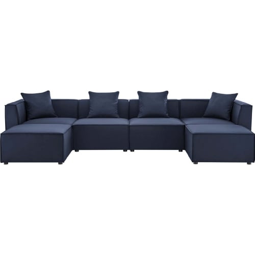 Saybrook Outdoor 6 Piece Sectional Sofa in Navy Blue All Weather Fabric