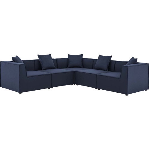 Saybrook Outdoor 5 Piece Sectional Sofa in Navy Blue All Weather Fabric