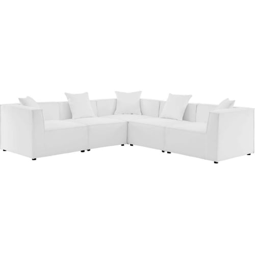 Saybrook Outdoor 5 Piece Sectional Sofa in White All Weather Fabric