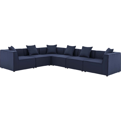 Saybrook Outdoor 6 Piece Sectional Sofa in Navy Blue All Weather Fabric