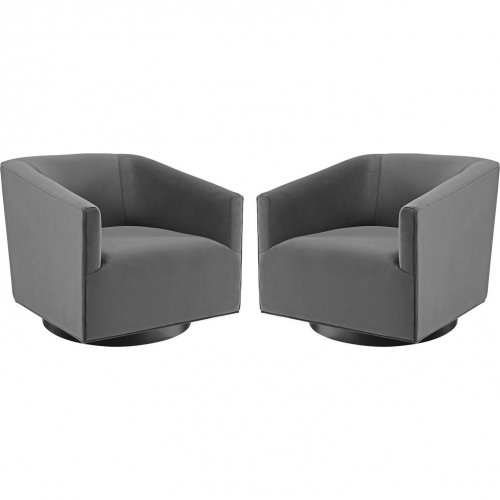 Twist Accent Swivel Chair in Gray Fabric & Black Metal (Set of 2)