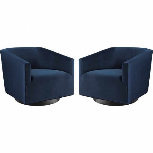 Twist Accent Swivel Chair in Midnight Blue Fabric & Black Metal (Set of 2)