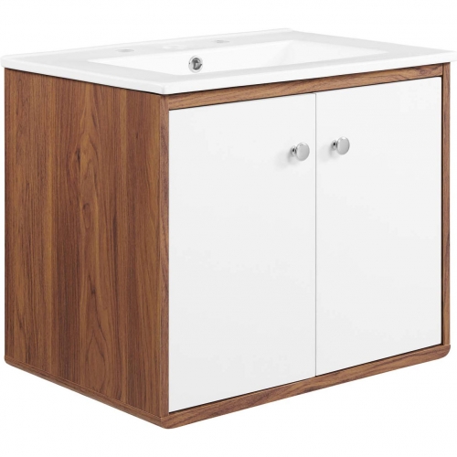 Transmit 24" Wall 	Mount Bathroom Vanity in Walnut & White