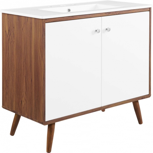 Transmit 36" Bathroom Vanity in Walnut & White