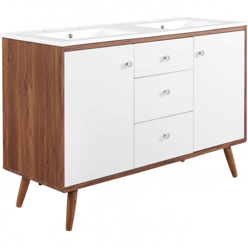 Transmit 48" Double Sink Bathroom Vanity in Walnut & White