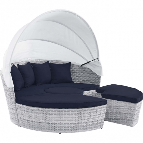 Scottsdale Canopy Outdoor Daybed in Light Gray & Navy Blue Fabric