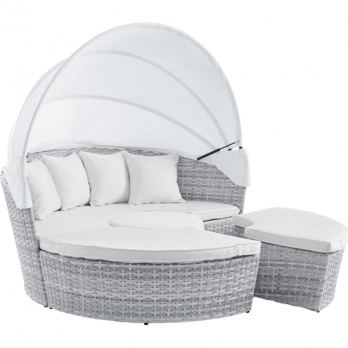 Scottsdale Canopy Outdoor Daybed in Light Gray & White Fabric