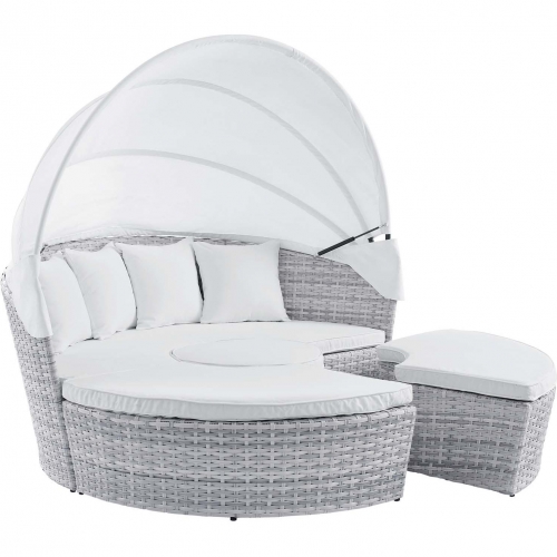 Scottsdale Canopy Outdoor Daybed in Light Gray & White Sunbrella&reg;