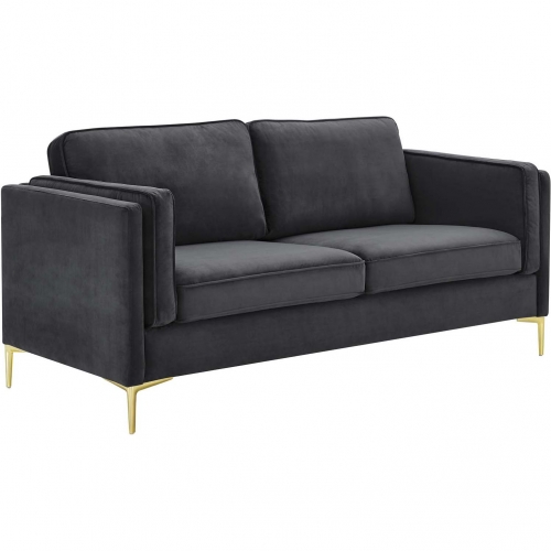 Kaiya Sofa in Charcoal Gray Performance Velvet & Gold Metal Legs