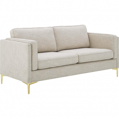 Kaiya Sofa in Beige Fabric & Gold Metal Legs