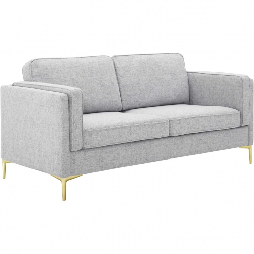 Kaiya Sofa in Light Gray Fabric & Gold Metal Legs