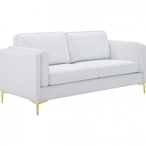 Kaiya Sofa in White Fabric & Gold Metal Legs