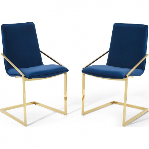 Pitch Dining Arm Chair in Navy Velvet & Gold (Set of 2)