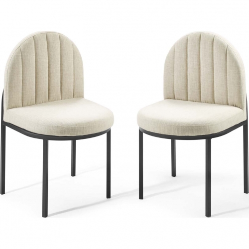 Isla Dining Chair in Channel Tufted Beige Fabric & Black (Set of 2)