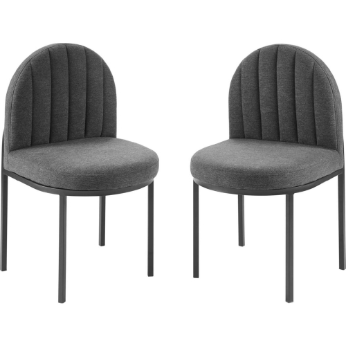 Isla Dining Chair in Channel Tufted Charcoal Fabric & Black (Set of 2)