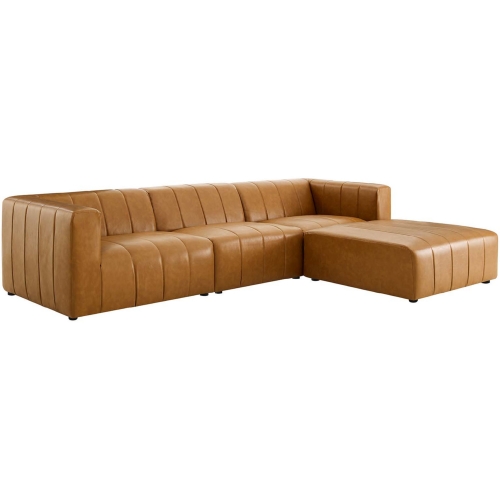 Bartlett 4 Piece Sectional Sofa in Channel Tufted Tan Vegan Leather