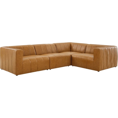 Bartlett 4 Piece Sectional Sofa in Channel Tufted Tan Vegan Leather