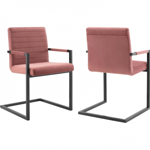 Savoy Dining Chair in Channel Tufted Dusty Rose Velvet (Set of 2)