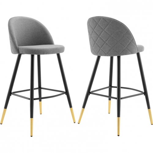 Cordial Bar Stool in Light Gray Fabric & Black Metal (Set of 2)