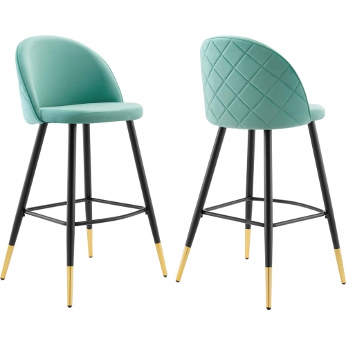 Cordial Bar Stool in Mint Performance Velvet & Black Metal (Set of 2)