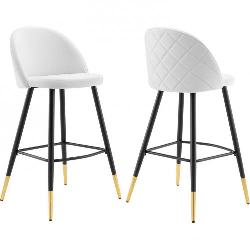 Cordial Bar Stool in White Performance Velvet & Black Metal (Set of 2)