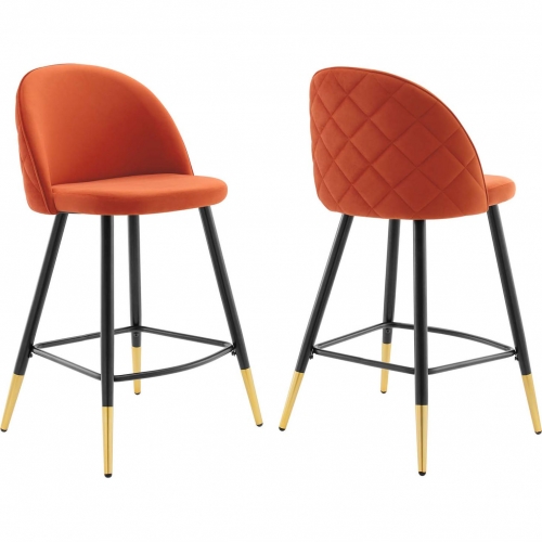 Cordial Counter Stool in Orange Performance Velvet & Black Metal (Set of 2)