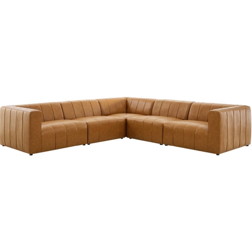 Bartlett 5 Piece Sectional Sofa in Channel Tufted Tan Vegan Leather